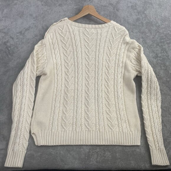 Polo Ralph Lauren Sweater Women's Large Beige Chunky Fisherman Knit Preppy - Picture 10 of 11
